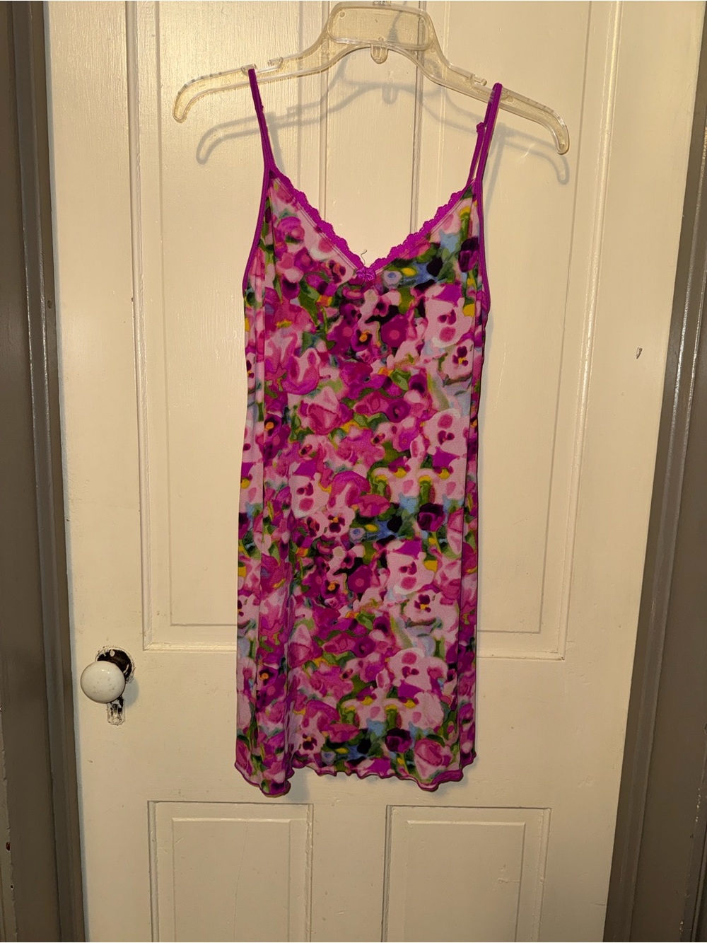 Sexy Sleepwear Floral Pink Slip Dress with Lace Trim large